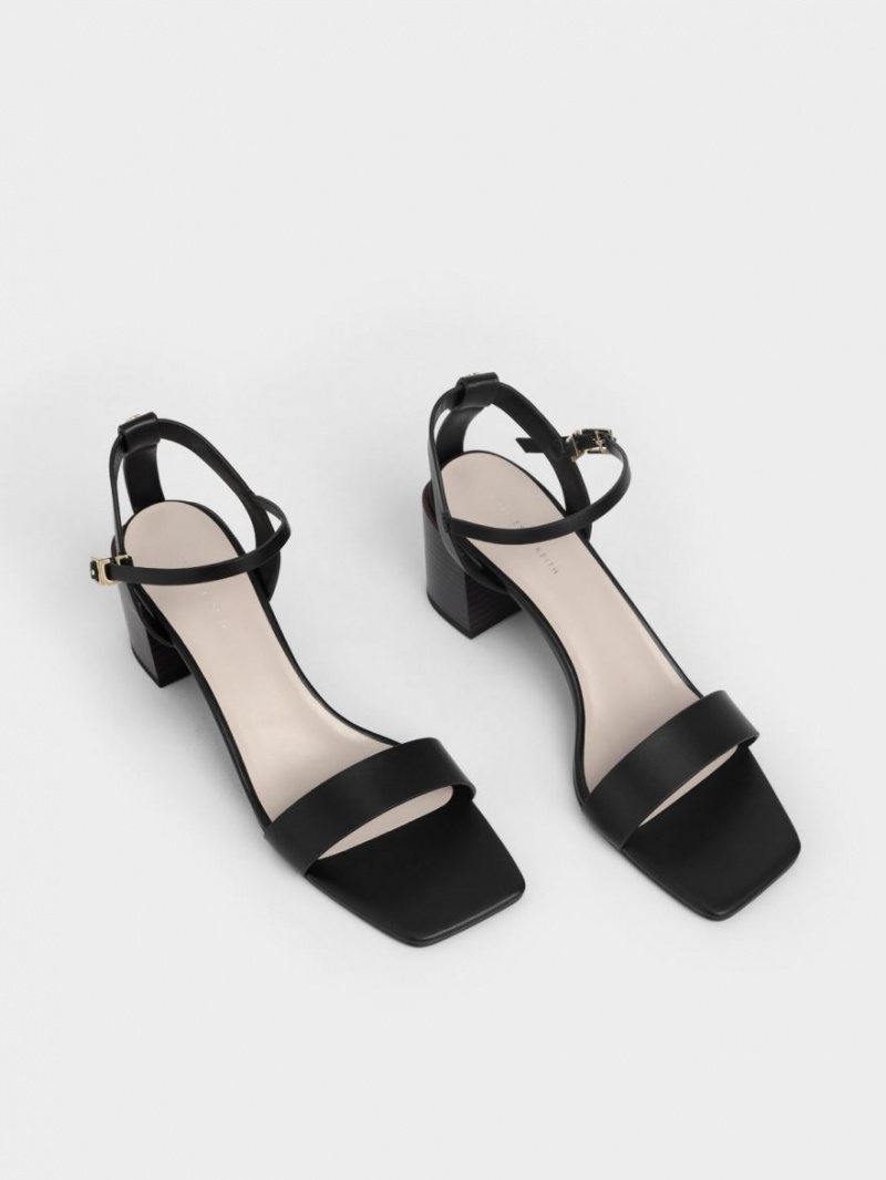 Charles And Keith Ankle Strap Stacked Heels Sandals Black | PHILIPPINES R754