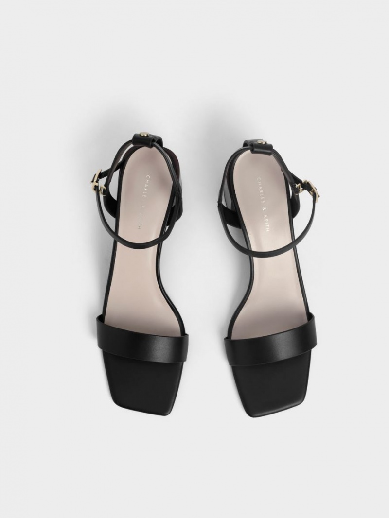 Charles And Keith Ankle Strap Stacked Heels Sandals Black | PHILIPPINES R754