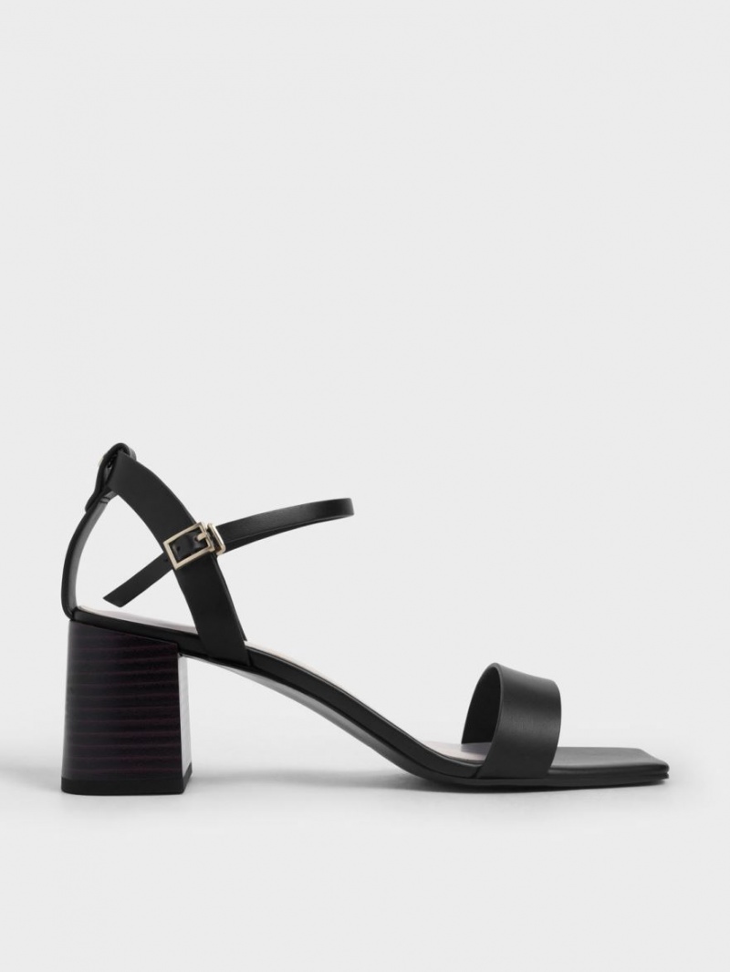 Charles And Keith Ankle Strap Stacked Heels Sandals Black | PHILIPPINES R754