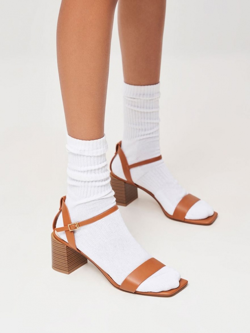 Charles And Keith Ankle Strap Stacked Heels Sandals Brown | PHILIPPINES Q458