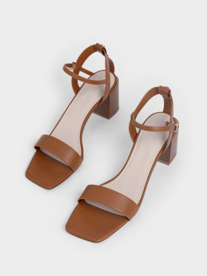 Charles And Keith Ankle Strap Stacked Heels Sandals Brown | PHILIPPINES Q458