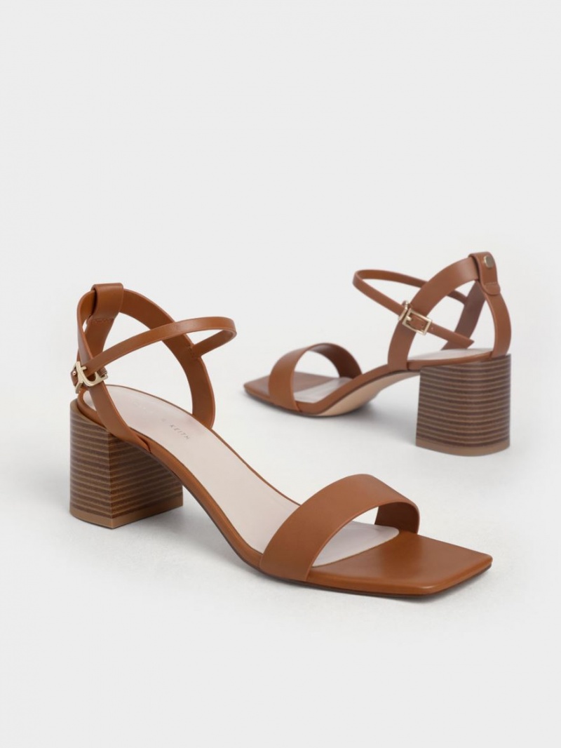 Charles And Keith Ankle Strap Stacked Heels Sandals Brown | PHILIPPINES Q458