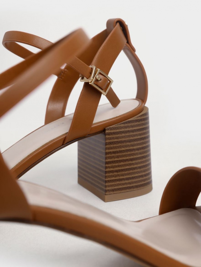 Charles And Keith Ankle Strap Stacked Heels Sandals Brown | PHILIPPINES Q458