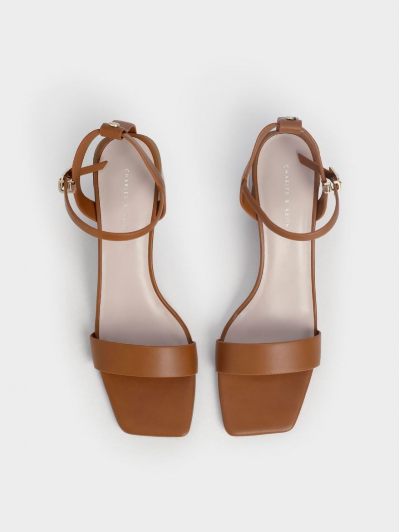 Charles And Keith Ankle Strap Stacked Heels Sandals Brown | PHILIPPINES Q458