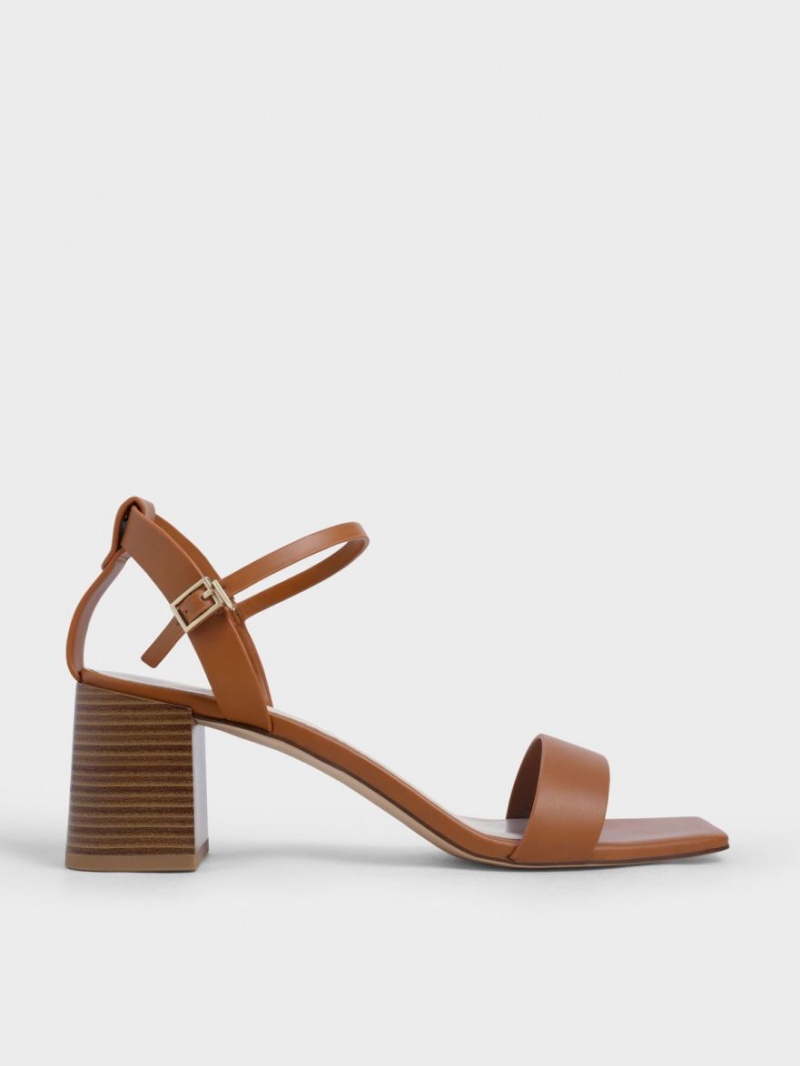 Charles And Keith Ankle Strap Stacked Heels Sandals Brown | PHILIPPINES Q458