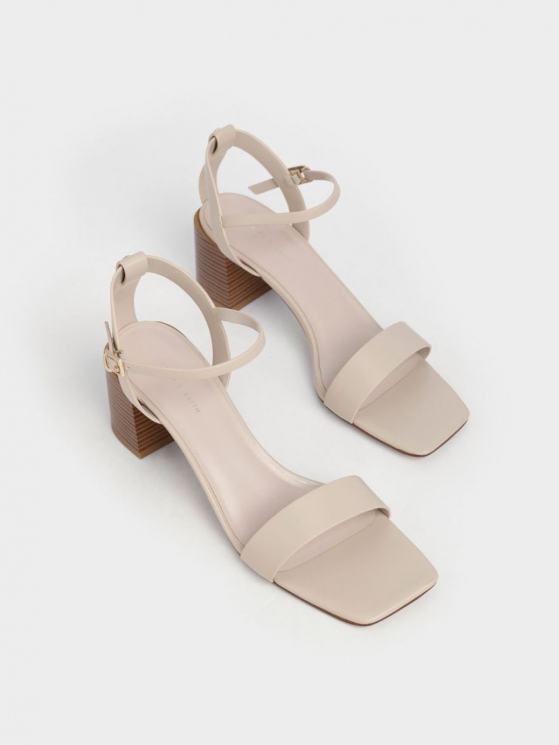 Charles And Keith Ankle Strap Stacked Heels Sandals Beige | PHILIPPINES Y438