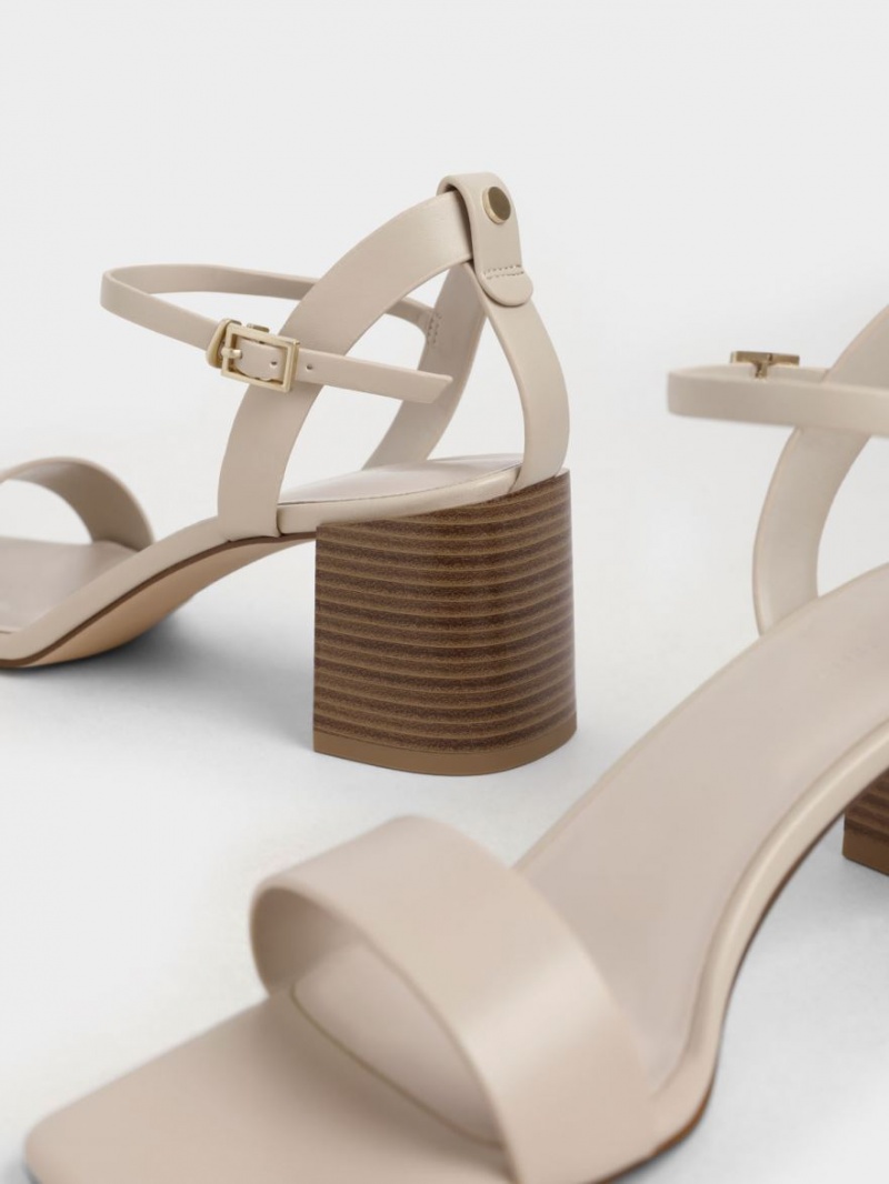 Charles And Keith Ankle Strap Stacked Heels Sandals Beige | PHILIPPINES Y438