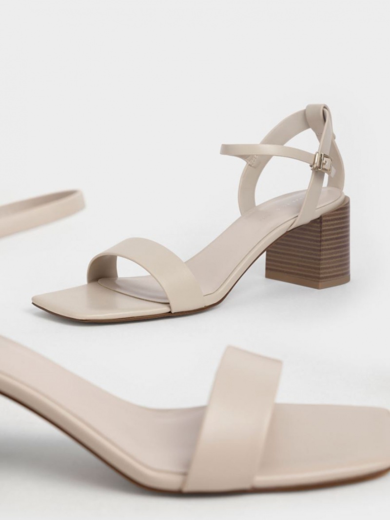 Charles And Keith Ankle Strap Stacked Heels Sandals Beige | PHILIPPINES Y438