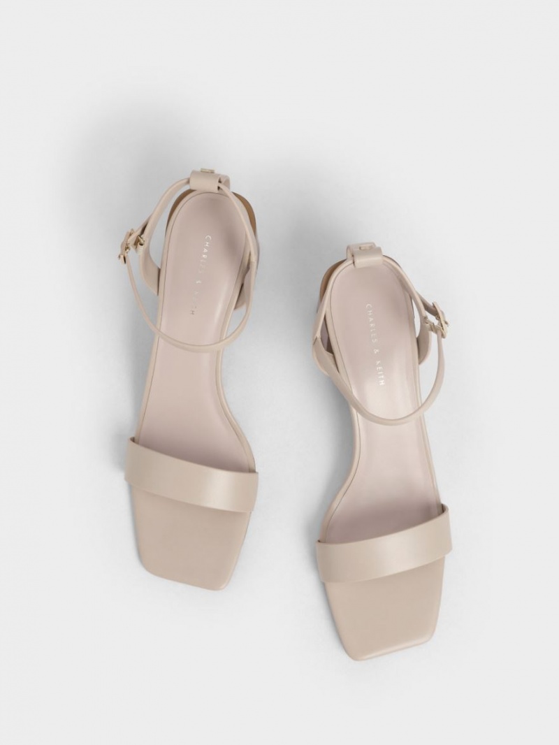 Charles And Keith Ankle Strap Stacked Heels Sandals Beige | PHILIPPINES Y438