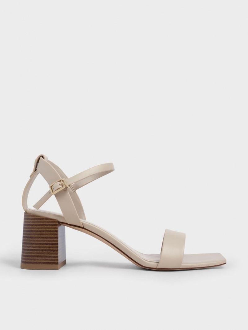 Charles And Keith Ankle Strap Stacked Heels Sandals Beige | PHILIPPINES Y438