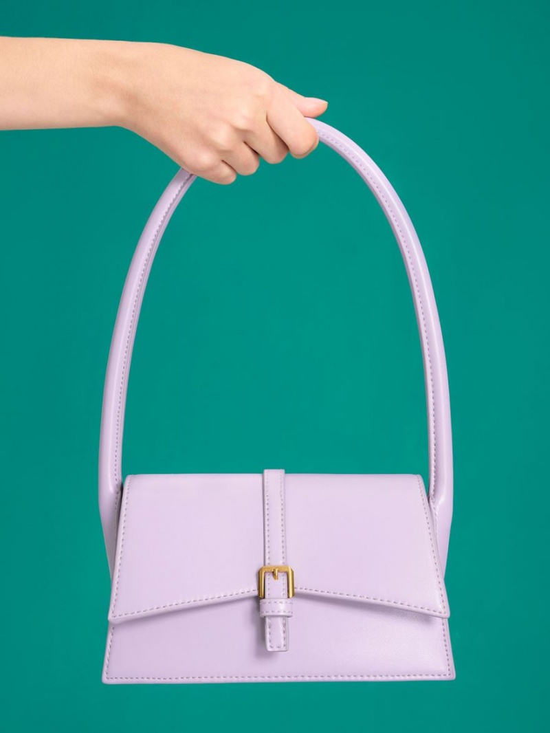 Charles And Keith Annelise Belted Trapeze Tote Bags Purple | PHILIPPINES C785