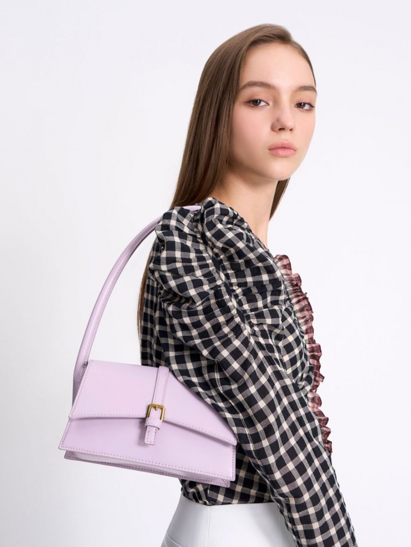 Charles And Keith Annelise Belted Trapeze Tote Bags Purple | PHILIPPINES C785