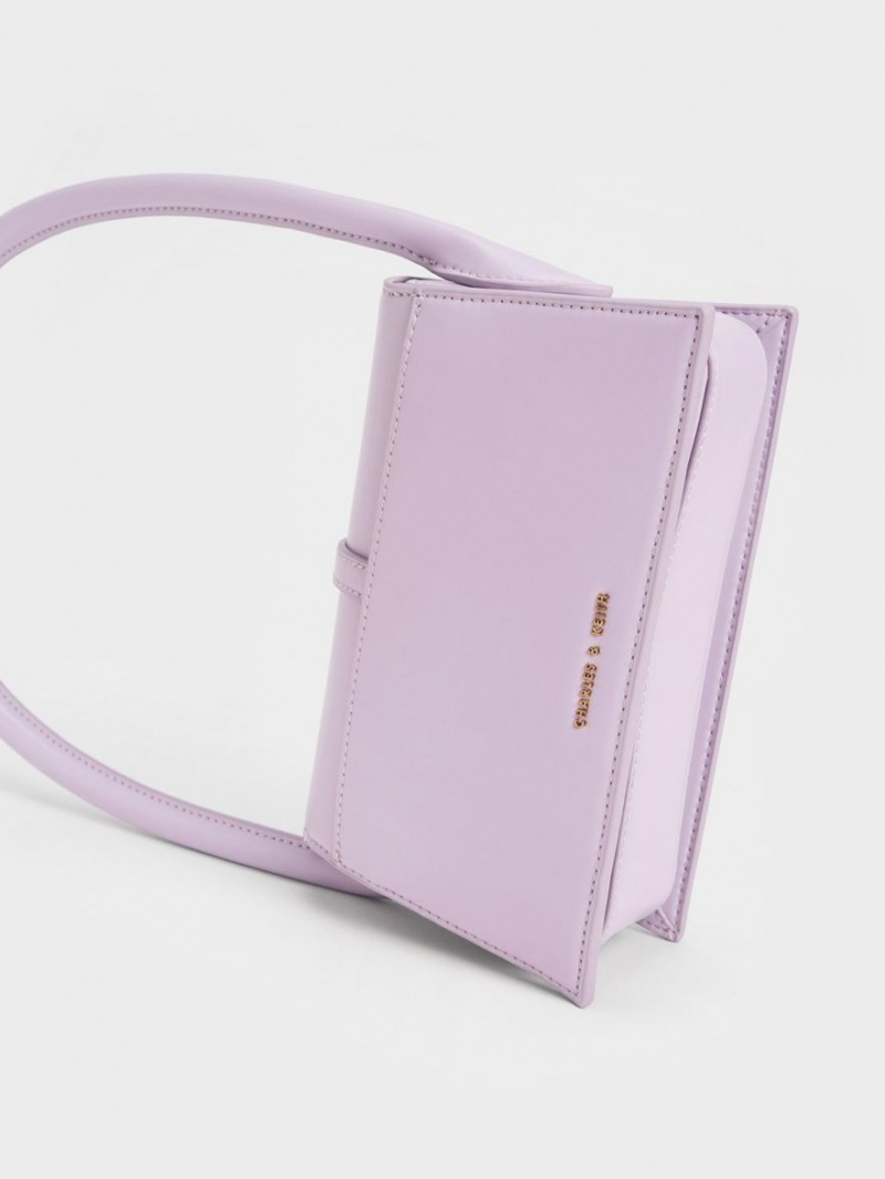 Charles And Keith Annelise Belted Trapeze Tote Bags Purple | PHILIPPINES C785