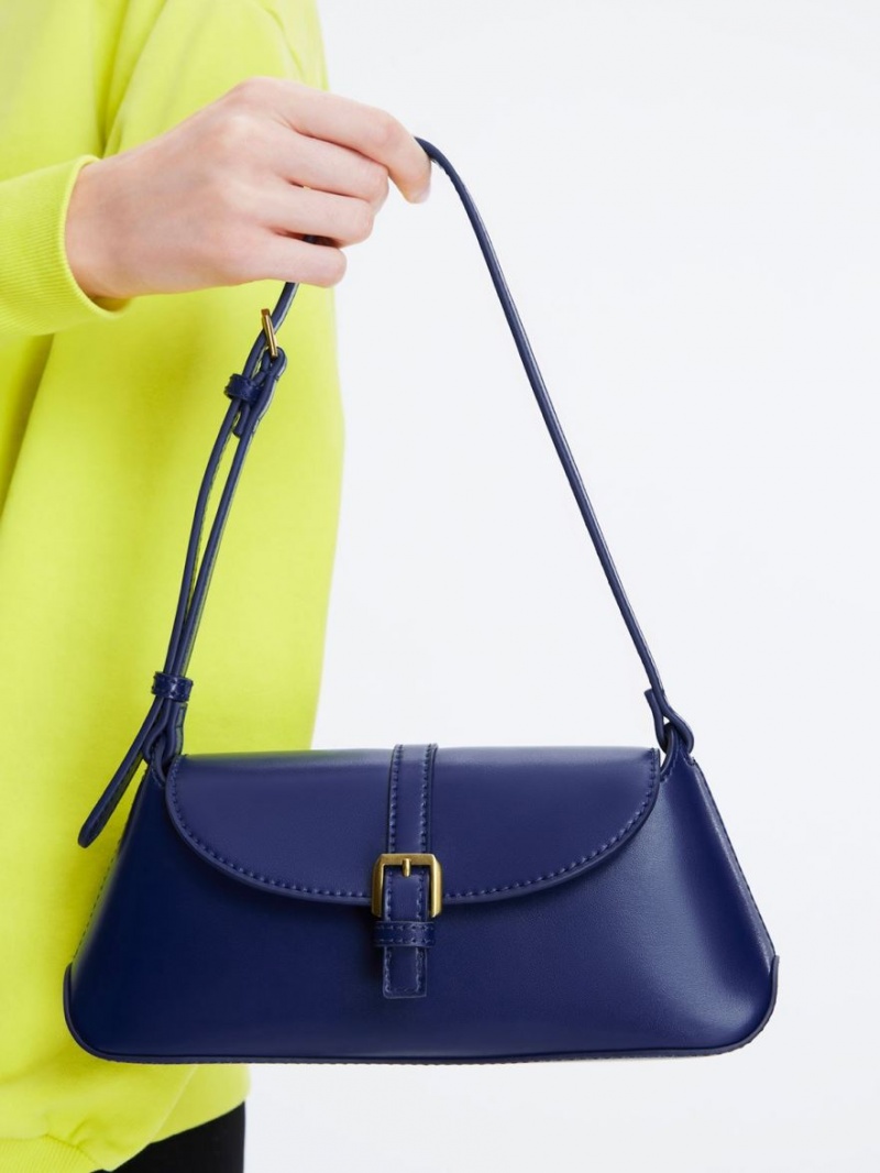 Charles And Keith Annelise Double Belted Shoulder Bags Navy | PHILIPPINES T671