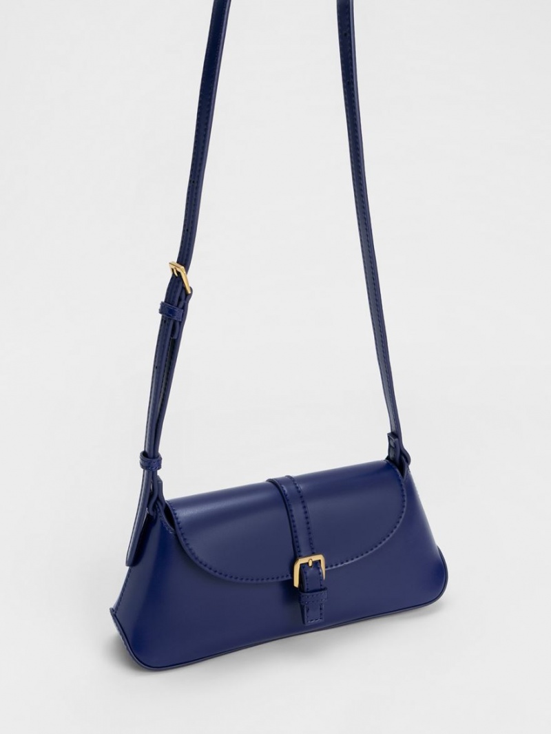 Charles And Keith Annelise Double Belted Shoulder Bags Navy | PHILIPPINES T671