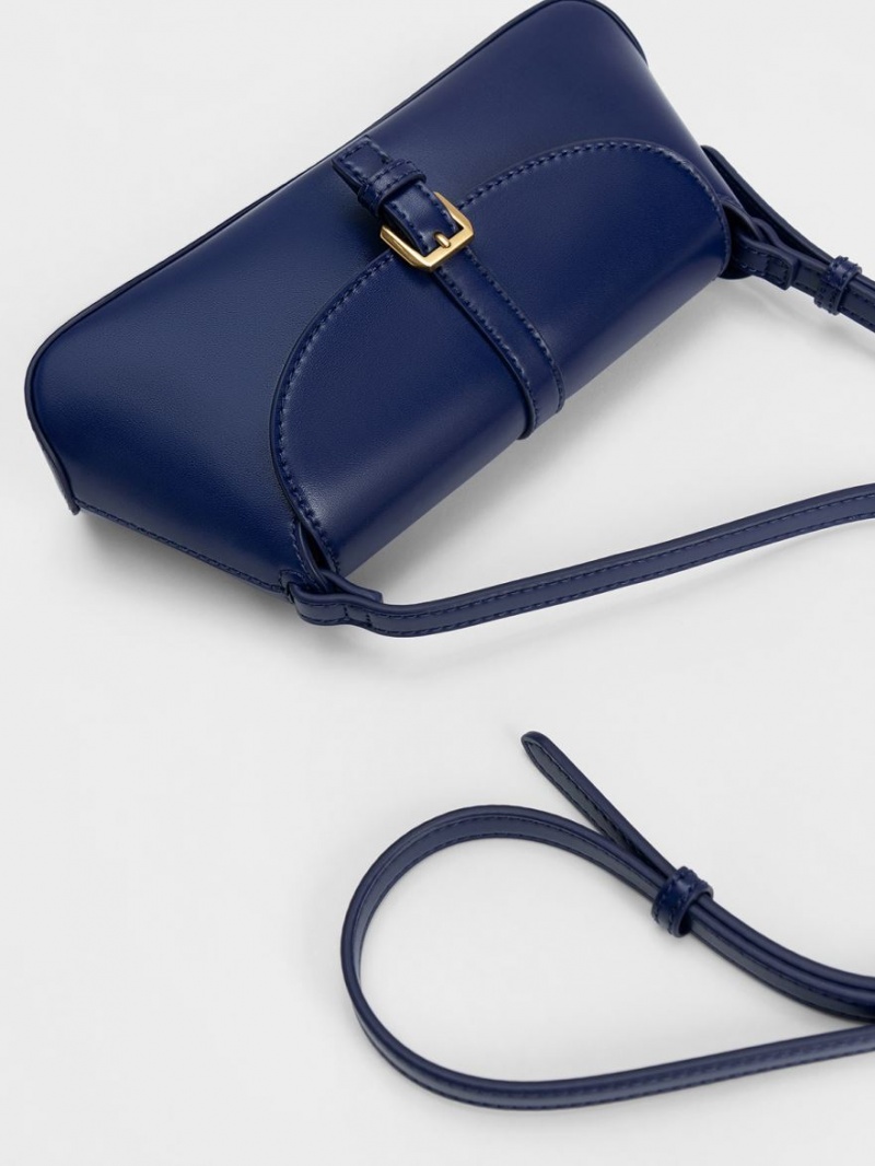 Charles And Keith Annelise Double Belted Shoulder Bags Navy | PHILIPPINES T671