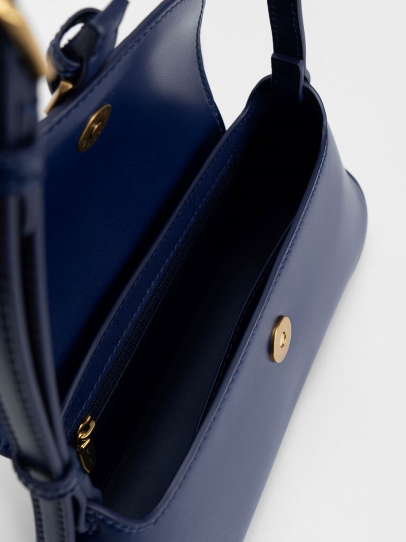 Charles And Keith Annelise Double Belted Shoulder Bags Navy | PHILIPPINES T671