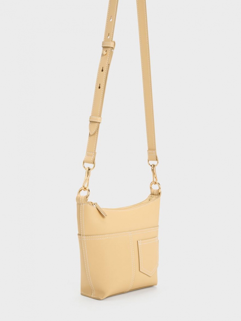 Charles And Keith Anthea Contrast-Trim Shoulder Bags Beige | PHILIPPINES N253