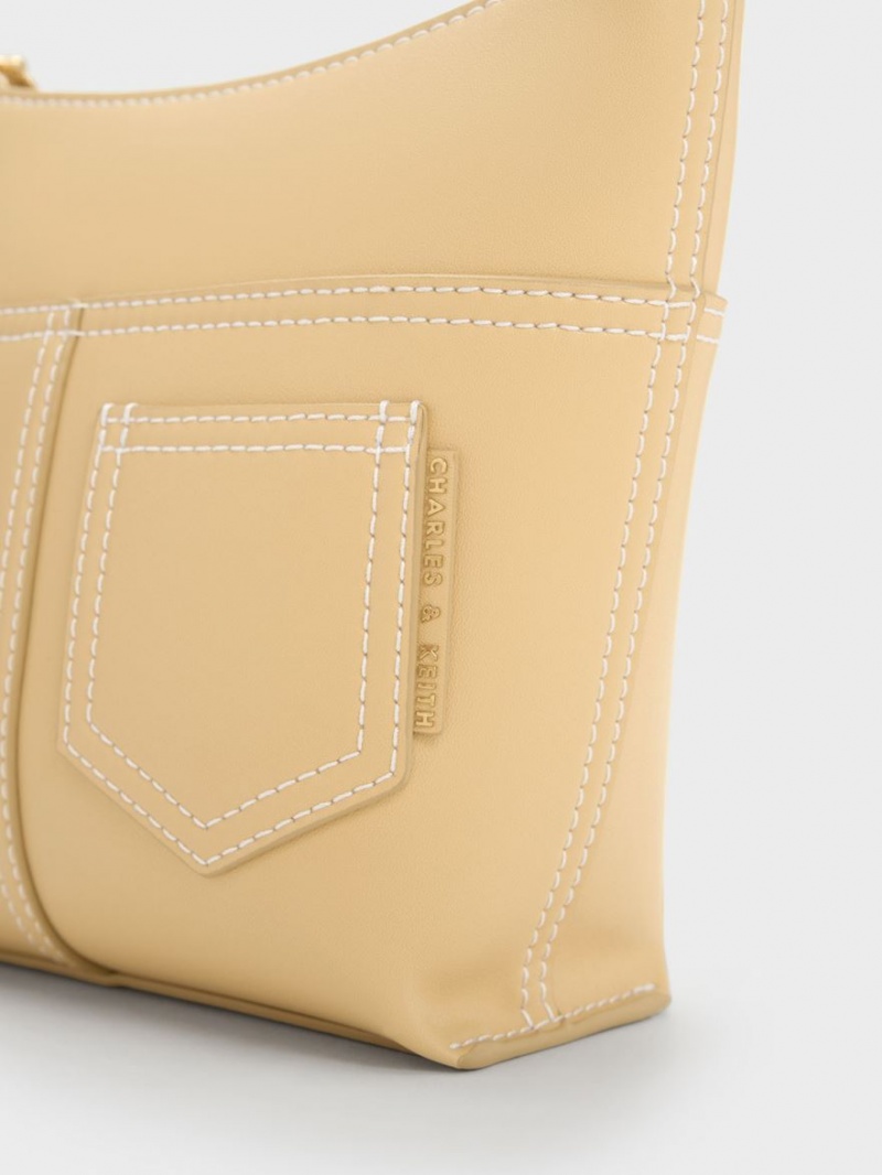 Charles And Keith Anthea Contrast-Trim Shoulder Bags Beige | PHILIPPINES N253