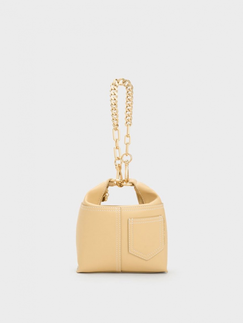 Charles And Keith Anthea Contrast-Trim Shoulder Bags Beige | PHILIPPINES N253