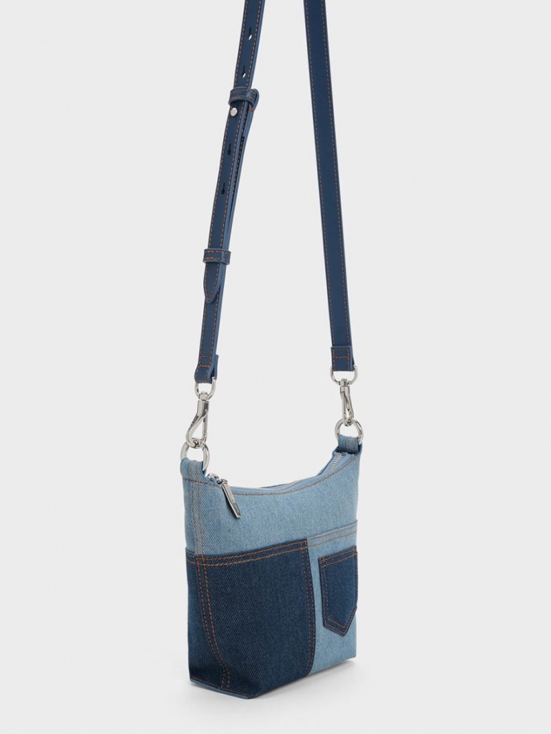 Charles And Keith Anthea Denim Contrast-Trim Shoulder Bags Blue | PHILIPPINES N514