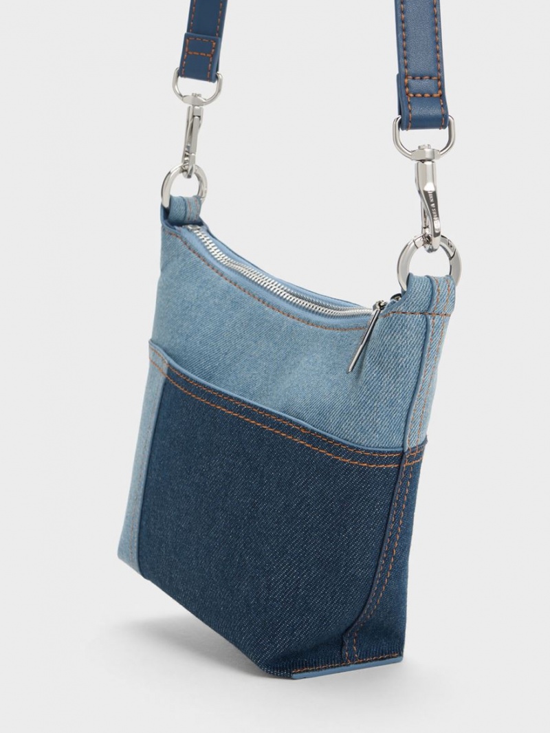 Charles And Keith Anthea Denim Contrast-Trim Shoulder Bags Blue | PHILIPPINES N514