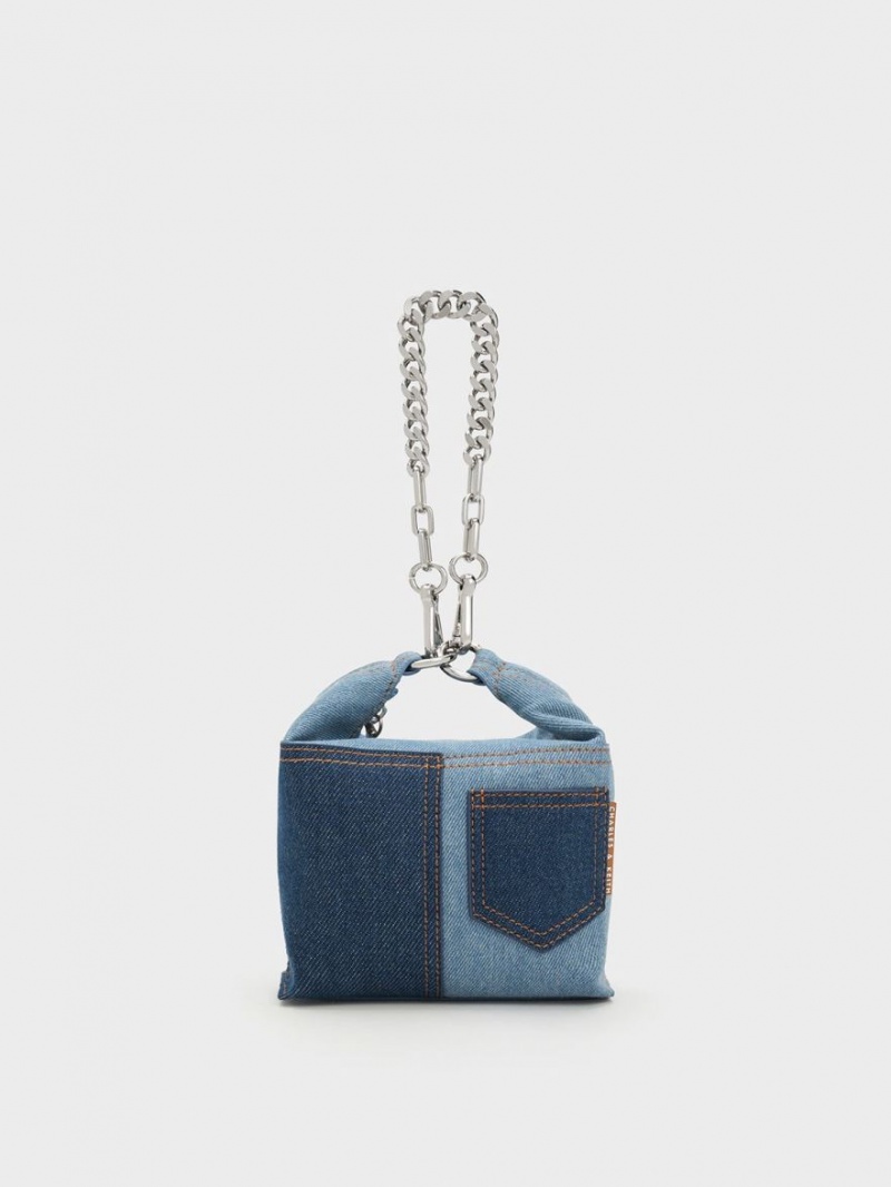 Charles And Keith Anthea Denim Contrast-Trim Shoulder Bags Blue | PHILIPPINES N514