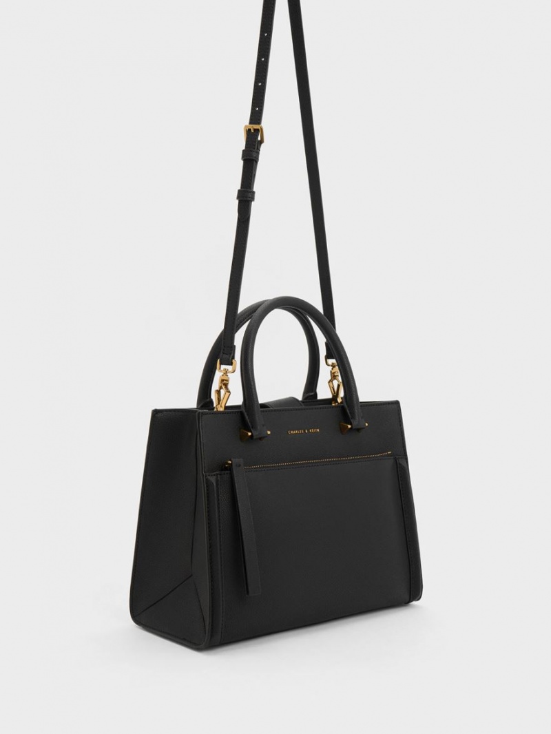 Charles And Keith Anwen Structured Tote Bags Black | PHILIPPINES B154