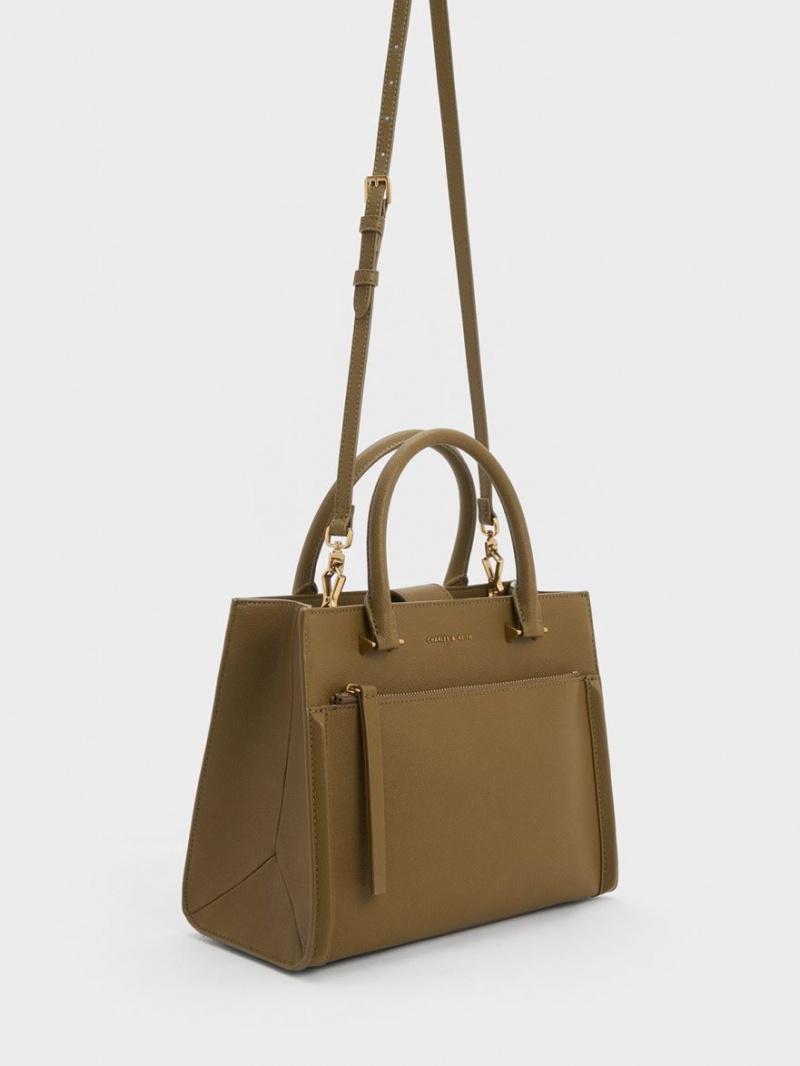 Charles And Keith Anwen Structured Tote Bags Khaki | PHILIPPINES R802