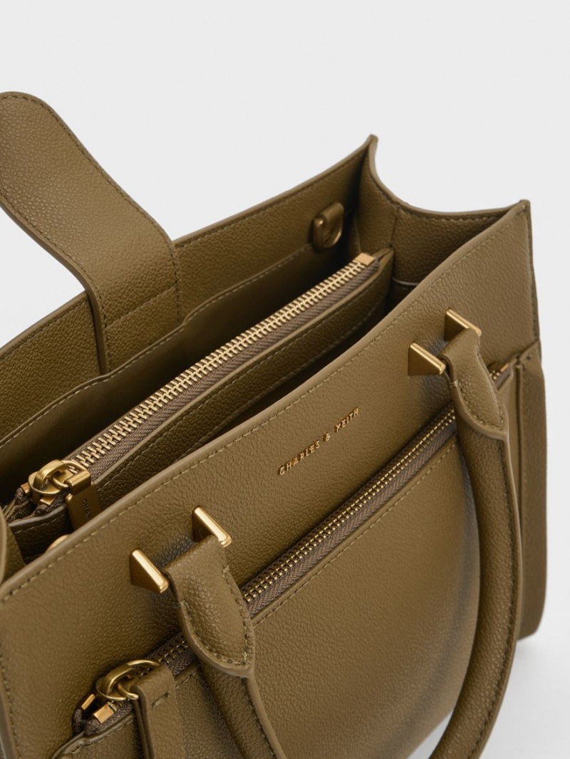 Charles And Keith Anwen Structured Tote Bags Khaki | PHILIPPINES R802