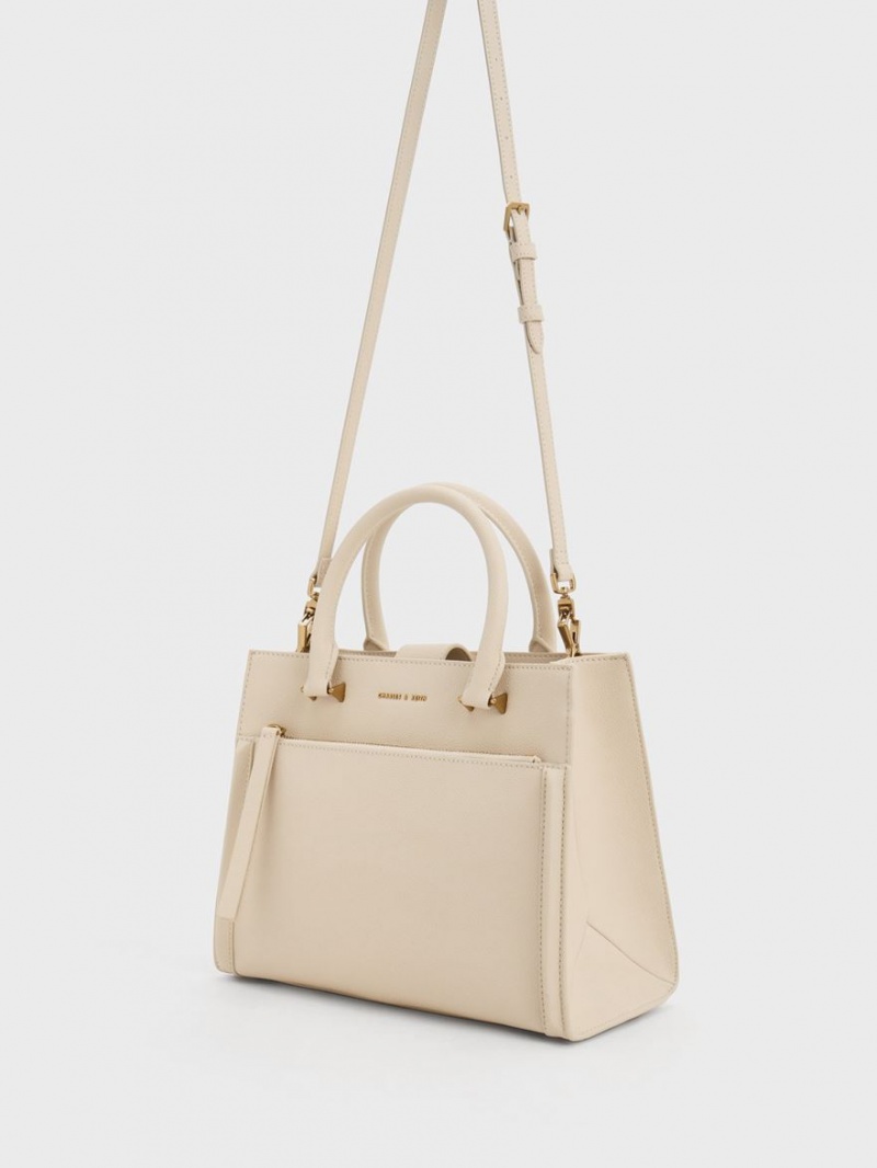 Charles And Keith Anwen Structured Tote Bags Beige | PHILIPPINES J359