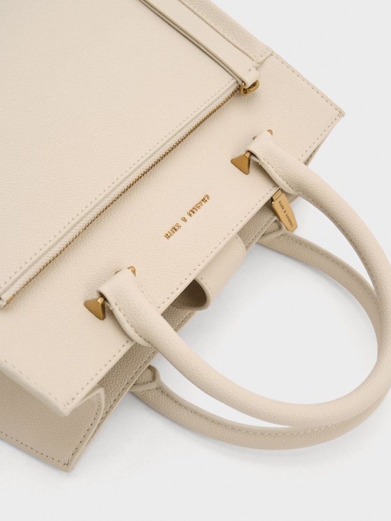 Charles And Keith Anwen Structured Tote Bags Beige | PHILIPPINES J359