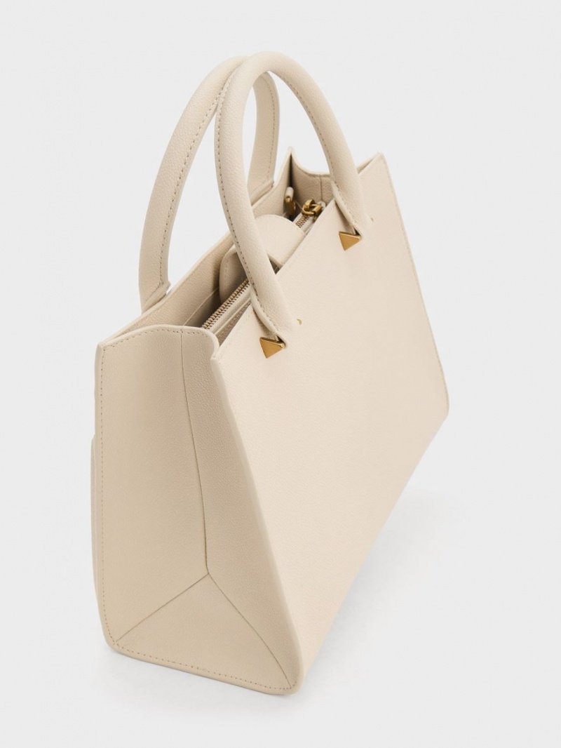 Charles And Keith Anwen Structured Tote Bags Beige | PHILIPPINES J359