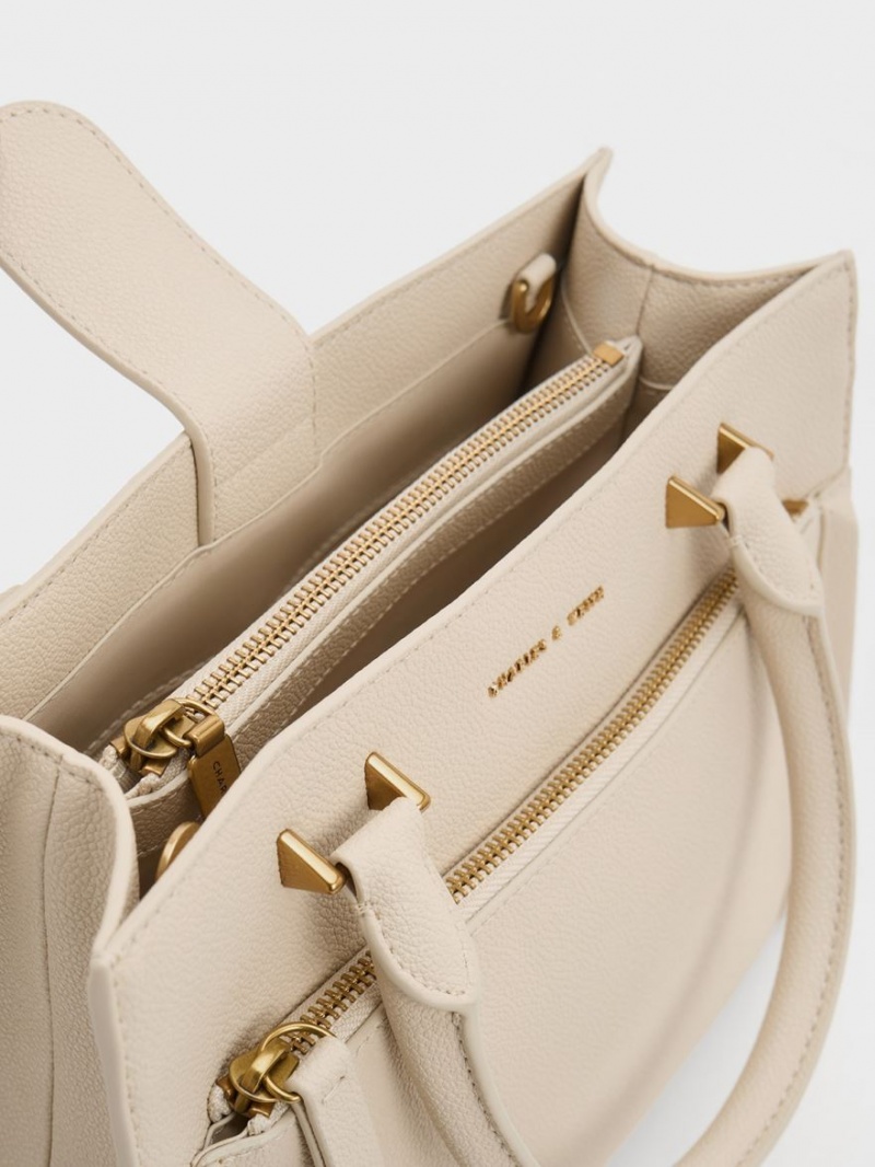 Charles And Keith Anwen Structured Tote Bags Beige | PHILIPPINES J359