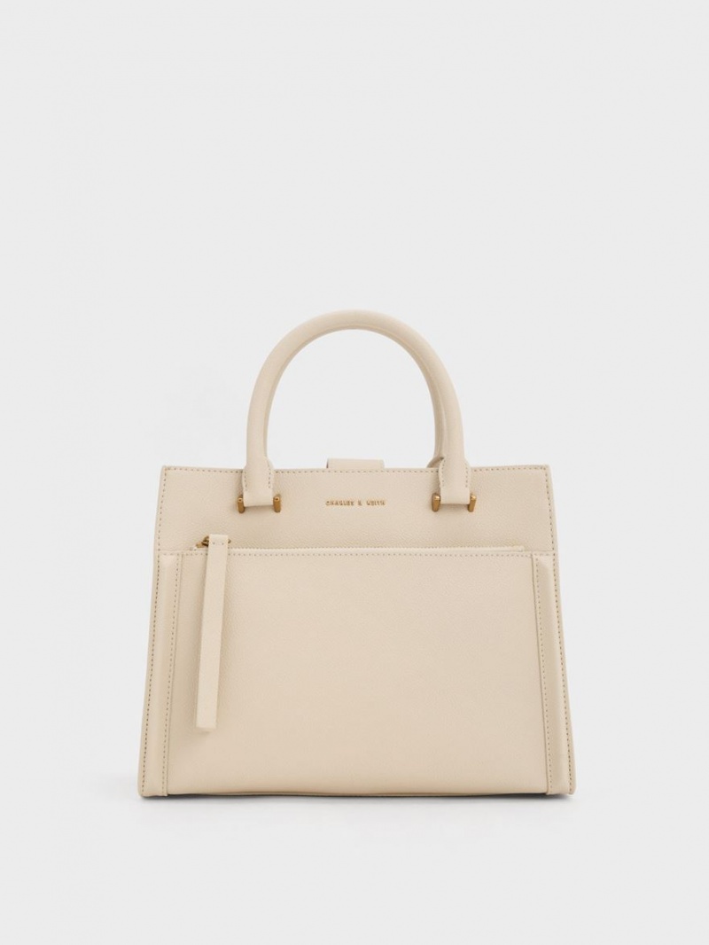 Charles And Keith Anwen Structured Tote Bags Beige | PHILIPPINES J359