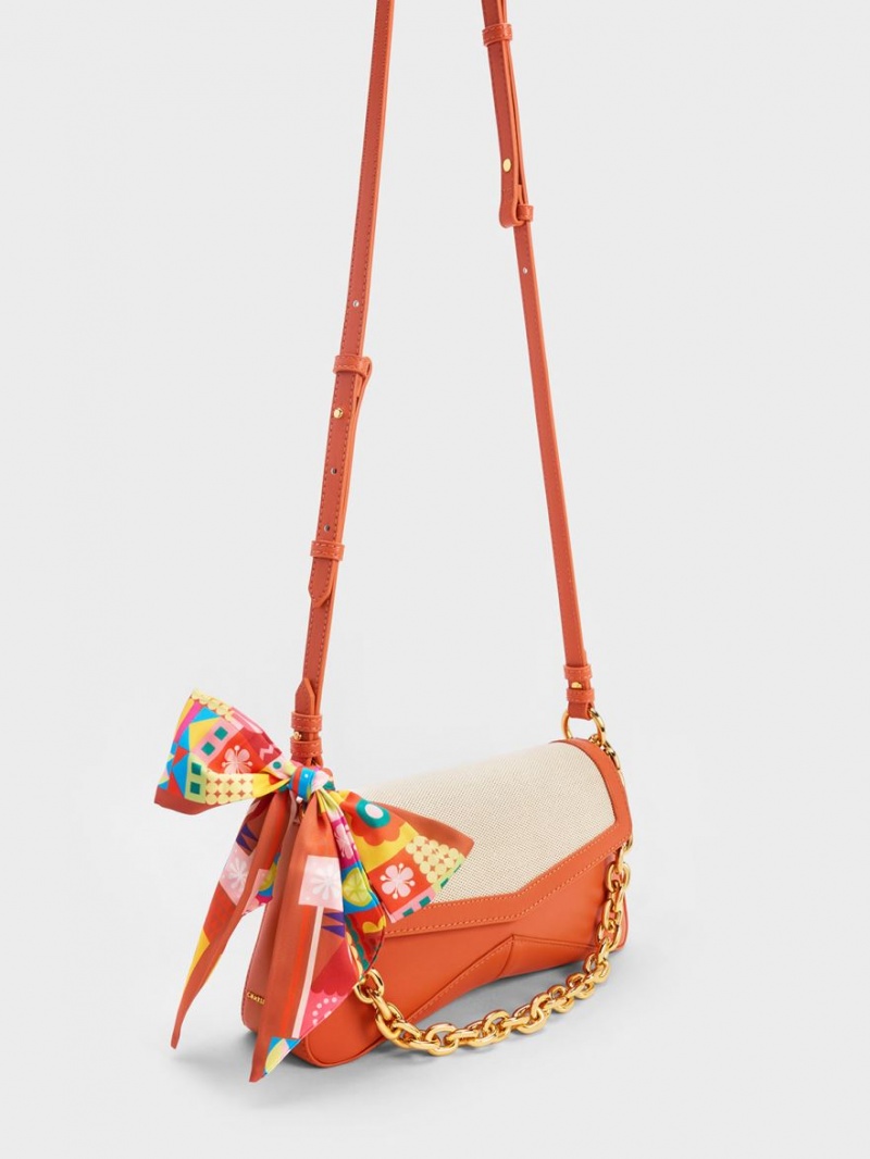 Charles And Keith Arley Canvas Chain-Link Trapeze Shoulder Bags Orange | PHILIPPINES X623