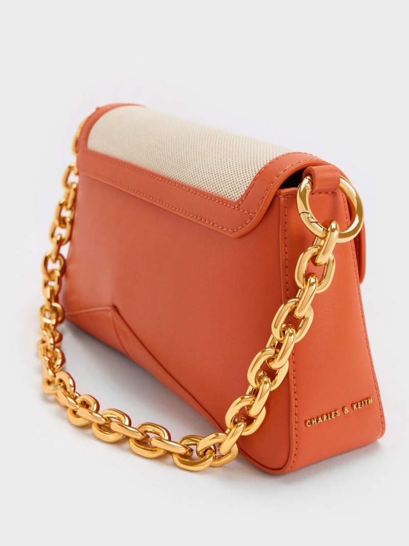 Charles And Keith Arley Canvas Chain-Link Trapeze Shoulder Bags Orange | PHILIPPINES X623