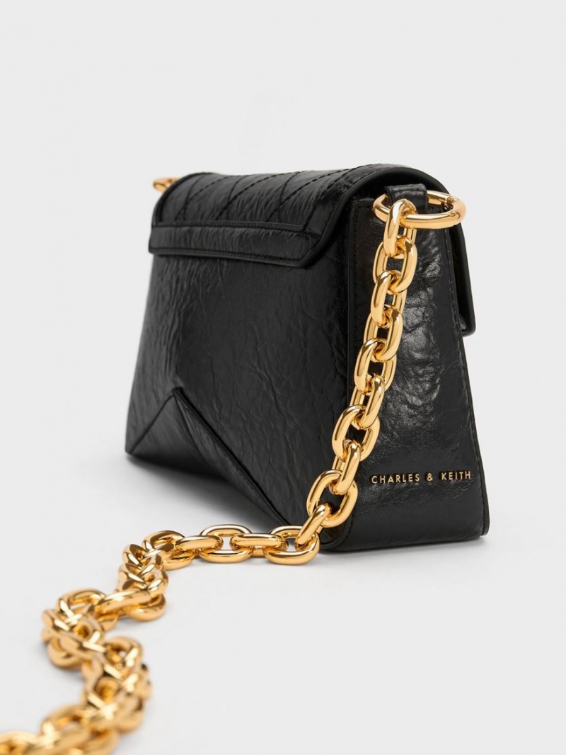 Charles And Keith Arley Scarf Chain-Link Trapeze Shoulder Bags Black | PHILIPPINES P352