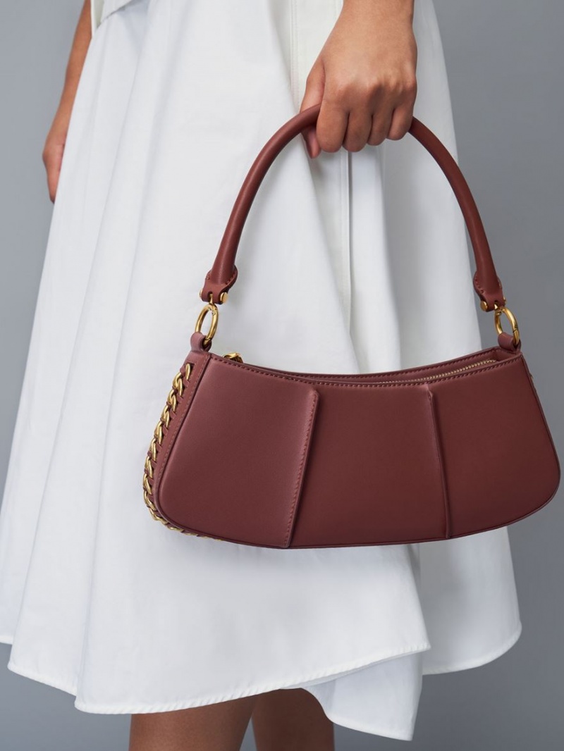 Charles And Keith Arlys Curved Shoulder Bags Chocolate | PHILIPPINES I915