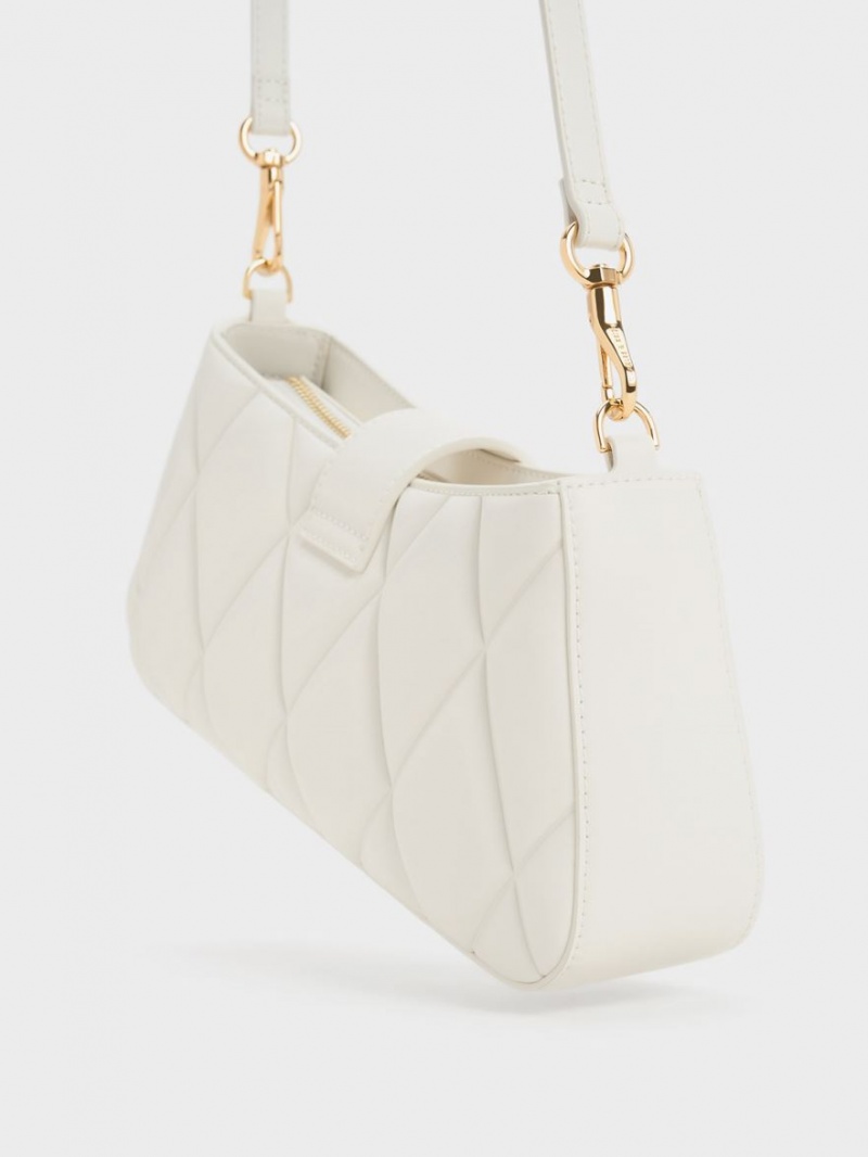 Charles And Keith Arwen Quilted Chunky Chain Tote Bags White | PHILIPPINES X928