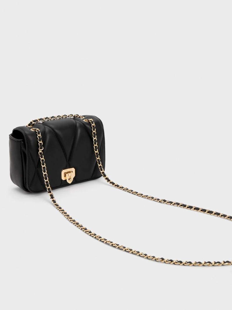 Charles And Keith Arwen Quilted Shoulder Bags Black | PHILIPPINES N725