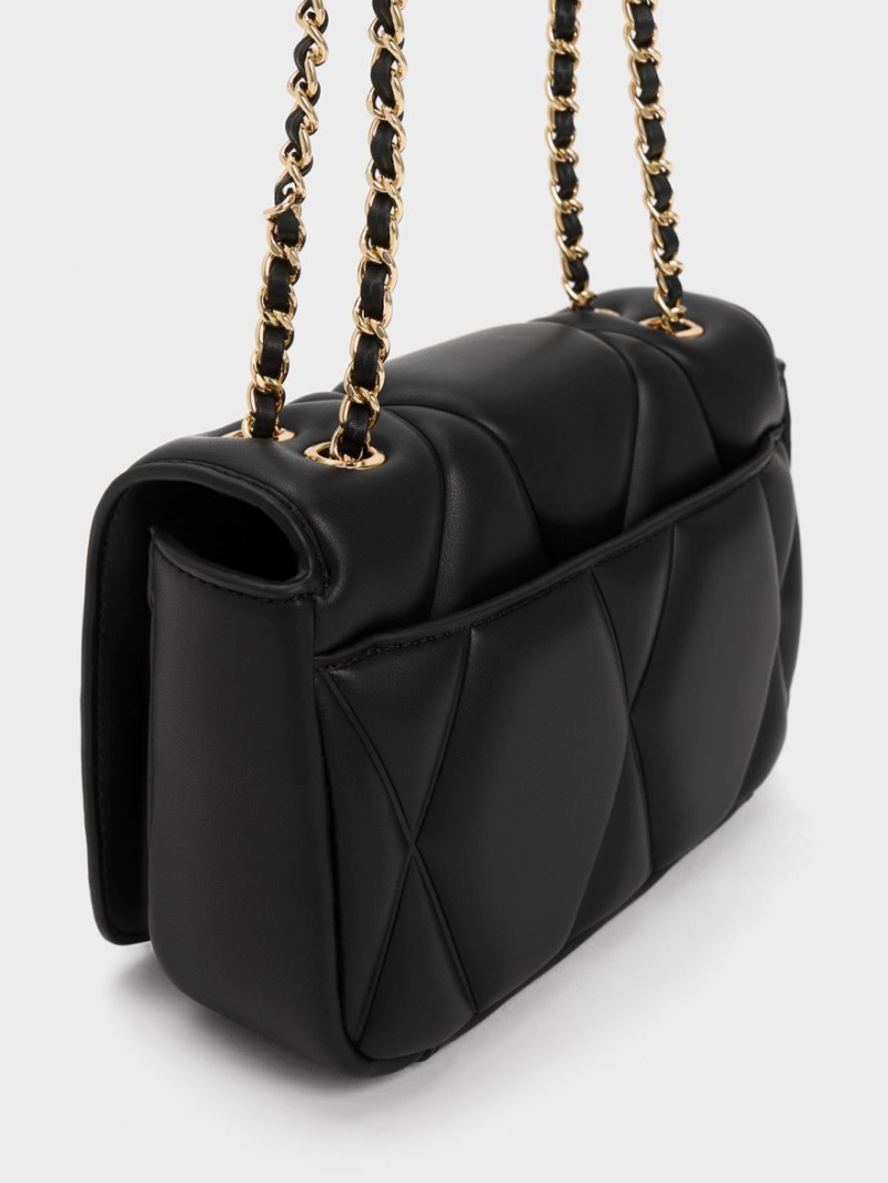 Charles And Keith Arwen Quilted Shoulder Bags Black | PHILIPPINES N725