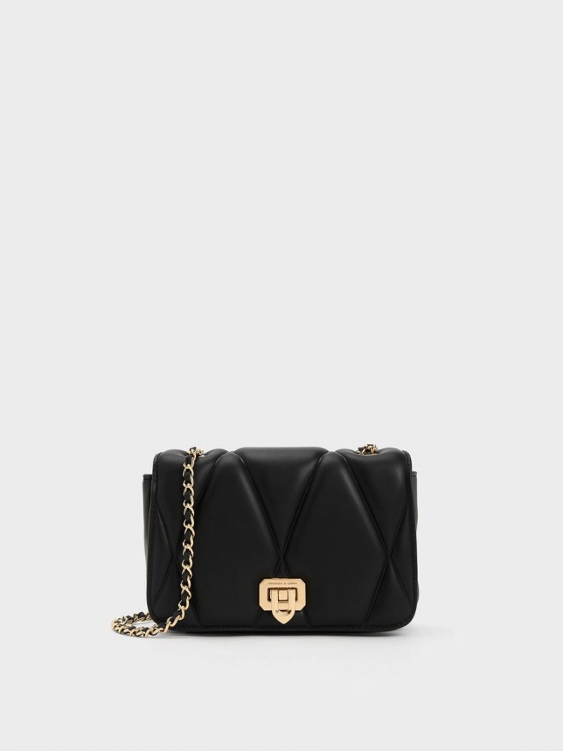 Charles And Keith Arwen Quilted Shoulder Bags Black | PHILIPPINES N725