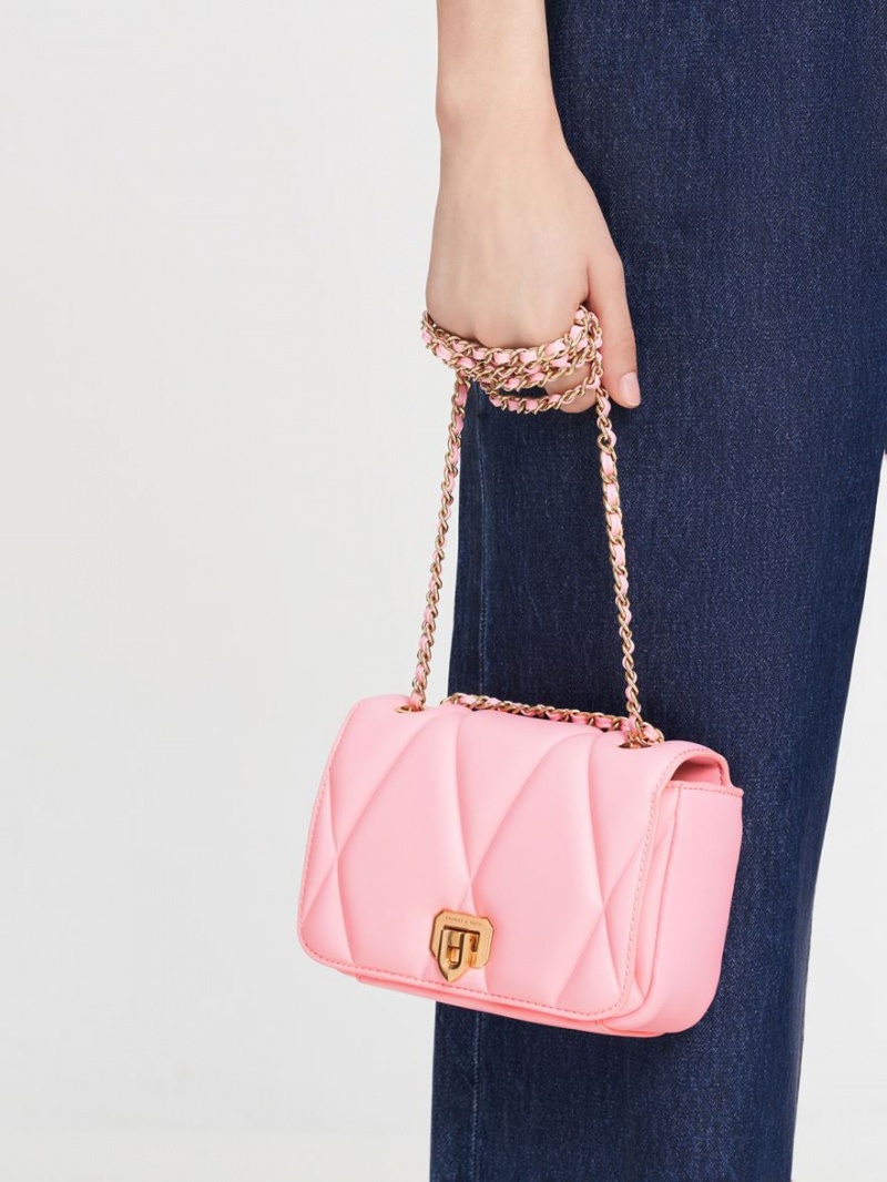 Charles And Keith Arwen Quilted Shoulder Bags Pink | PHILIPPINES D234