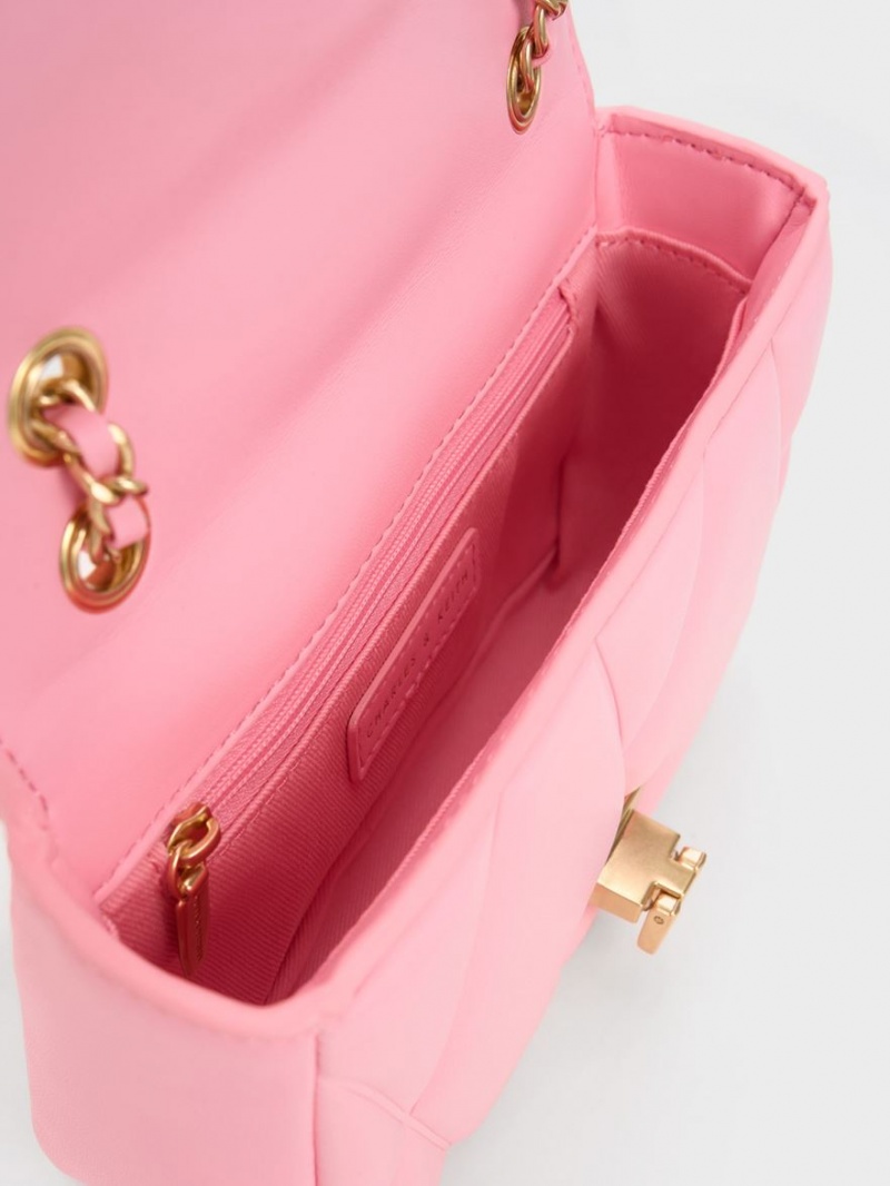 Charles And Keith Arwen Quilted Shoulder Bags Pink | PHILIPPINES D234