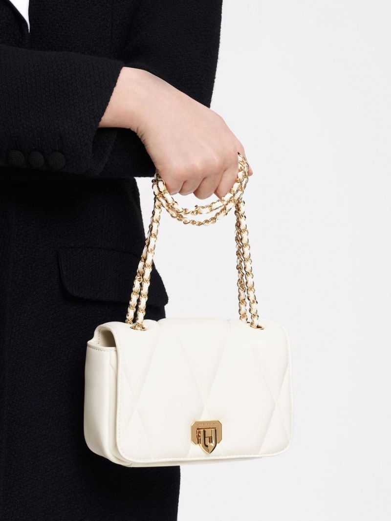 Charles And Keith Arwen Quilted Shoulder Bags White | PHILIPPINES M108