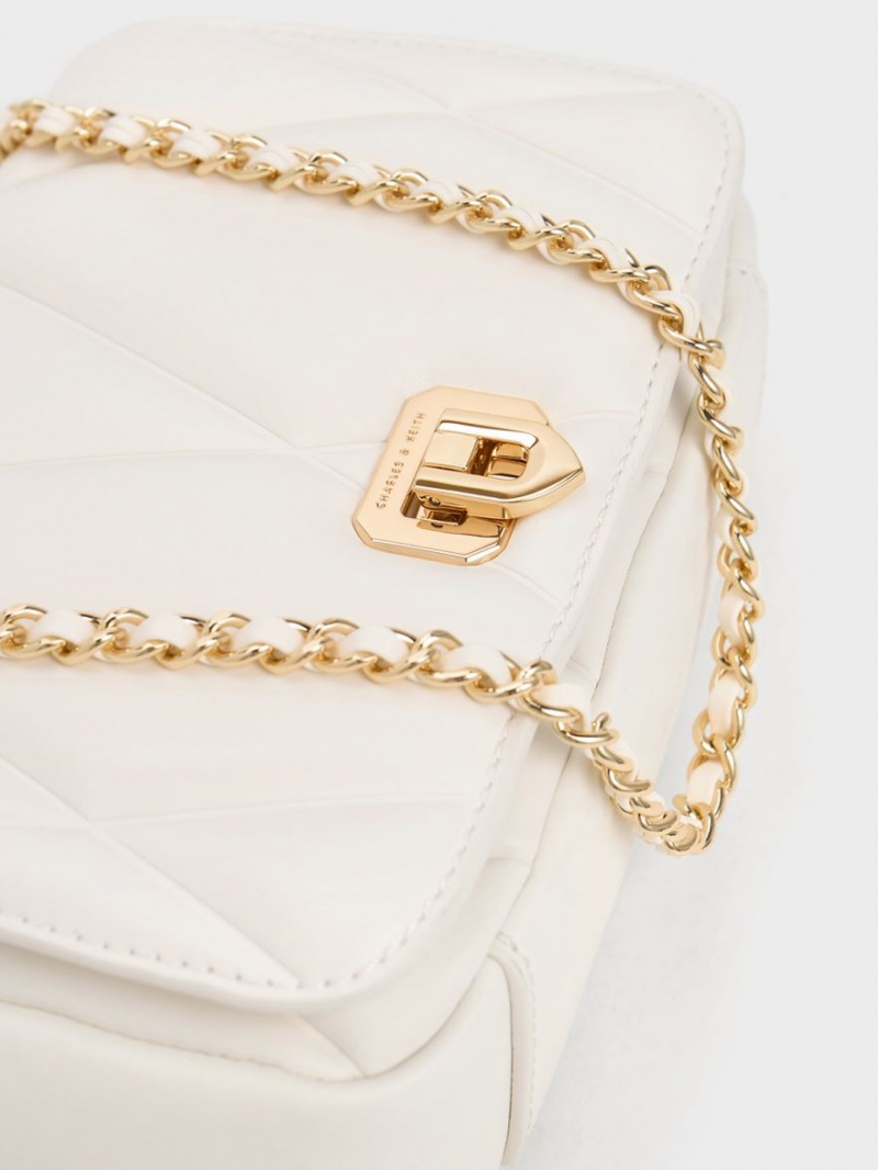 Charles And Keith Arwen Quilted Shoulder Bags White | PHILIPPINES M108