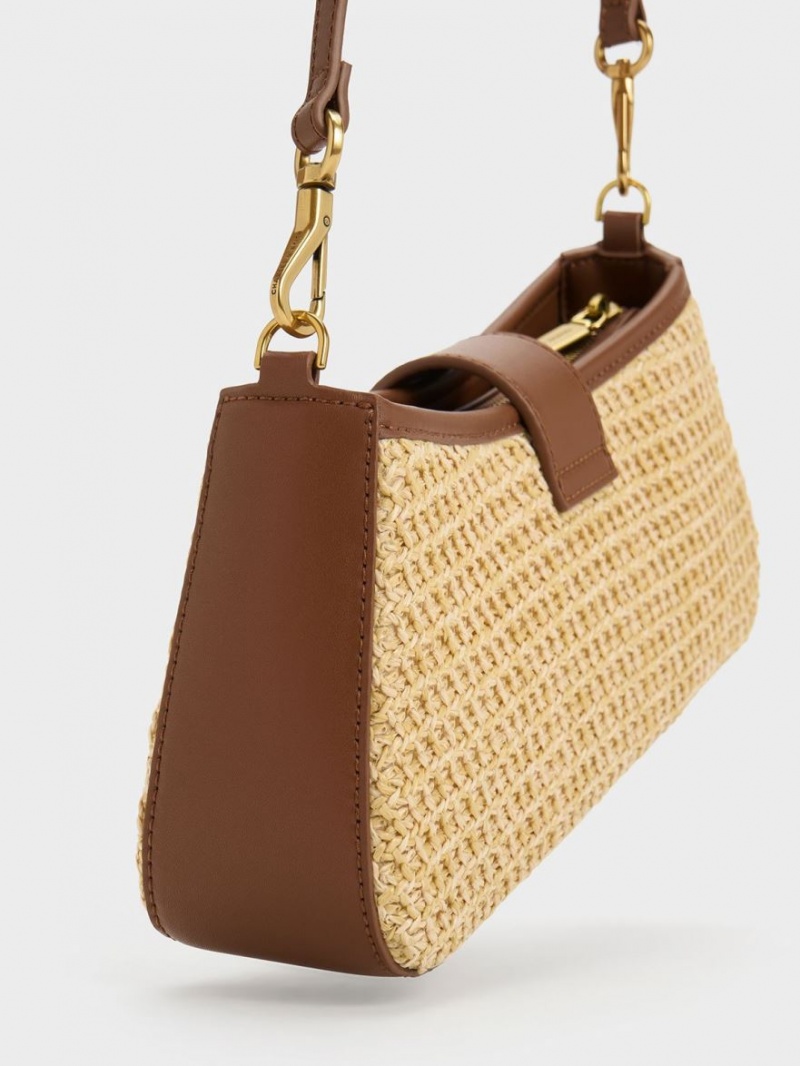 Charles And Keith Arwen Raffia Chunky Chain Tote Bags Beige | PHILIPPINES H132