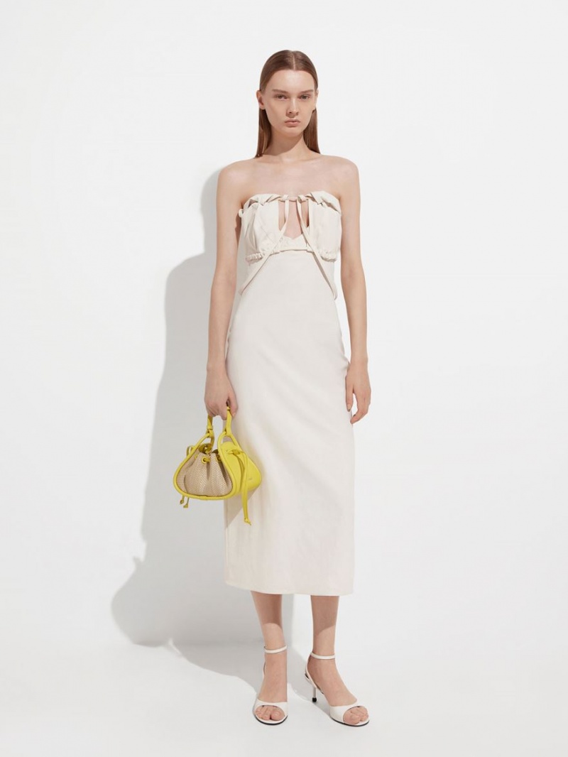 Charles And Keith Ashby Raffia Curved Handbag Yellow | PHILIPPINES E941