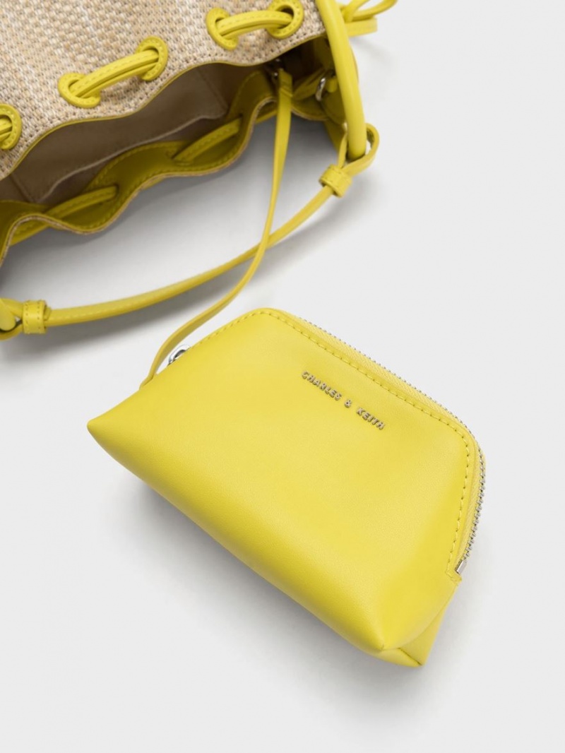 Charles And Keith Ashby Raffia Curved Handbag Yellow | PHILIPPINES E941